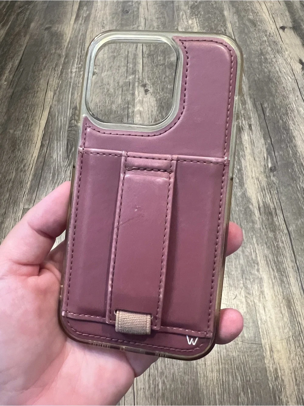 Walli iPhone 14 Pro Wallet Phone Case in Huckleberry Vegan Leather Finger Strap